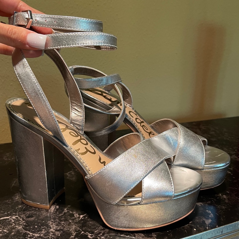 Sam Edelman Silver Platform Chunky Heels, Sandals